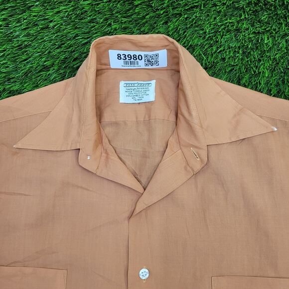 Vintage 90s MOD Button Shirt Large 22x30 Apricot Orange - Picture 3 of 11